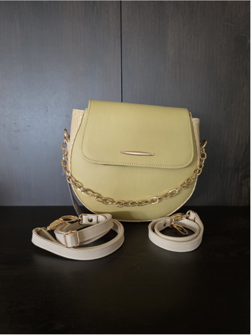 2 Straps Soft Yellow Ivory Embossed Tooled Artisan LEATHER Crossbody Purse Bag - Picture 4 of 16